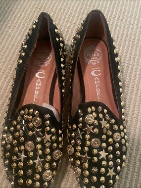 Jeffrey Campbell Black Studded Star-Embellished Loafers- Listed as 7- fit small